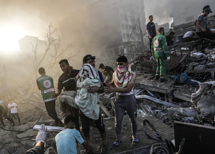 Search for bodies and survivors after Israeli air strikes on Gaza